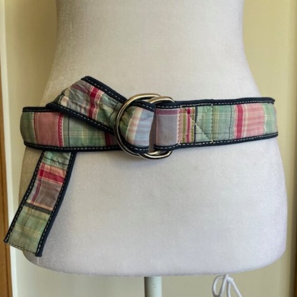 G.H. BASS Madras Patchwork Double D Ring Cotton Belt M/L - Picture 1 of 16